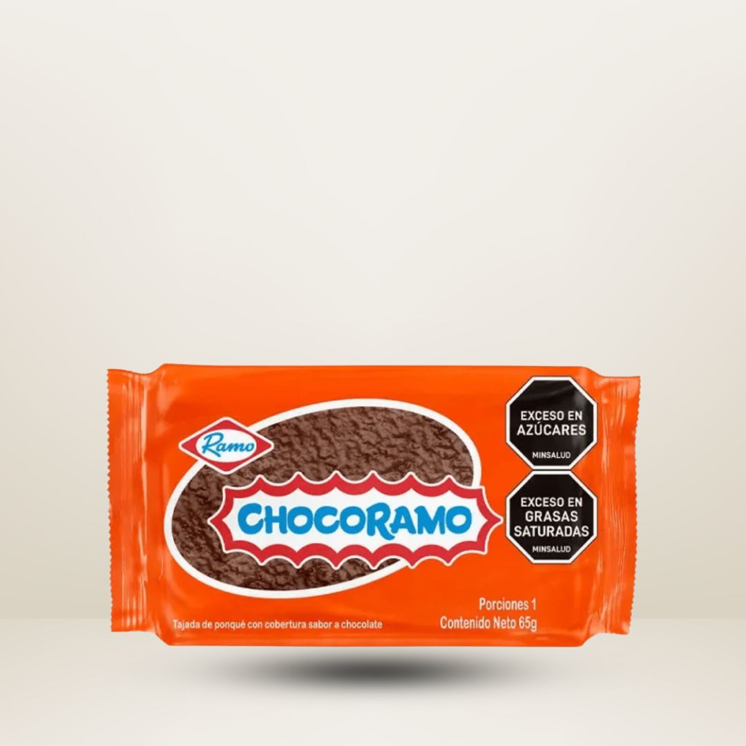 Paquete de 65g de Ramo Chocoramo Chococake, pastelito cubierto de chocolate, disponible para envío en Vancouver y Canadá.