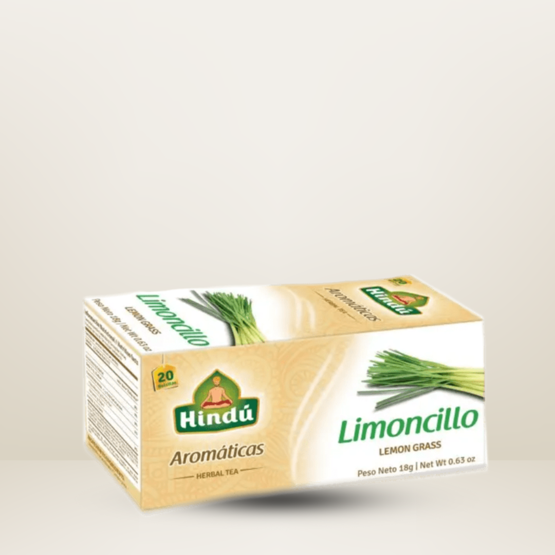 Paquete de 18g de Hindu Tea Lemon Grass, té de hierba de limón refrescante, disponible para envío en Vancouver y Canadá.