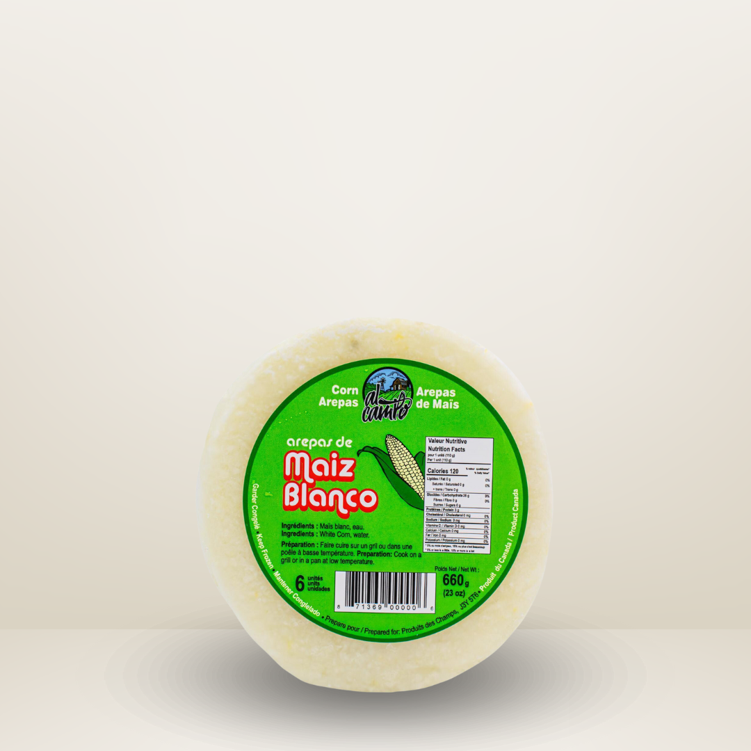 Al Campo Arepas de Maíz Blanco x6 – Arepas tradicionales listas para calentar y disfrutar, perfectas para desayunos y comidas latinas