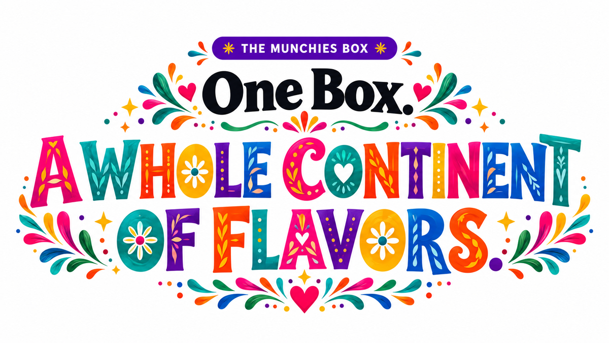 One box. A whole continent of flavors. Munchies original brand artwork