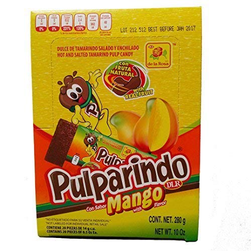 Caja de 20 piezas de Pulparindo Mango, dulce mexicano de tamarindo y mango con picante, disponible para envío en Vancouver y Canadá.