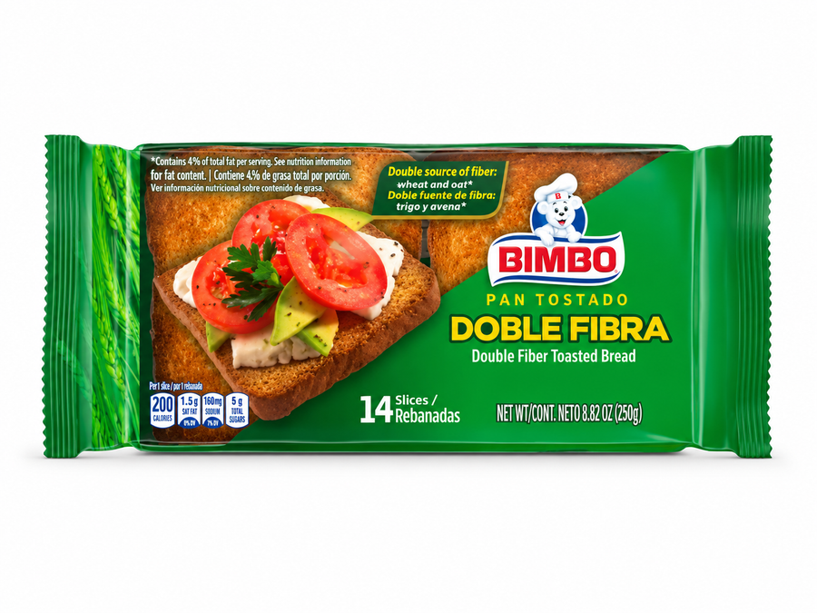 Bimbo, Pan Tostado Doble Fibra, 210g
