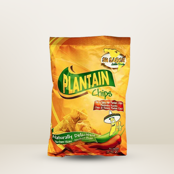 Paquete de 85g de Su Sabor Plantain Chips Amarilla, chips de plátano crujientes y naturales, disponibles para envío en Vancouver y Canadá.