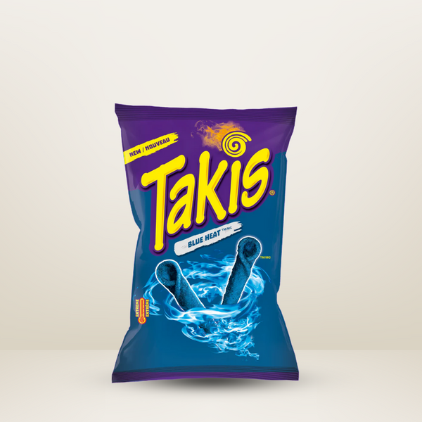 Bolsa de Takis Blue Heat, rollitos de maíz picantes de color azul, disponible para envío en Vancouver y Canadá