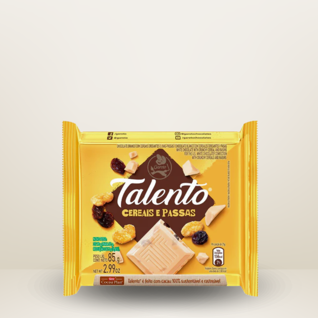 Garoto, Talento, Cereais e Passas, 85g