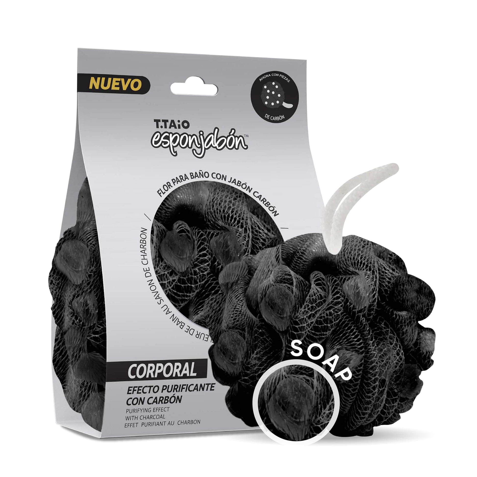 T.TAiO Esponjabon Bath Pouf + Charcoal Soap 2in1